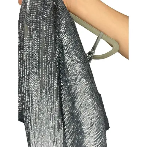 Retrofete Rebecca Grey Velvet Trimmed Sequined Chiffon Dress Silver Size XS