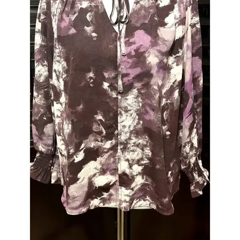 Cooper and Ella  Women's Ruffle Neck Long Sleeve Purple Abstract Blouse S NWT