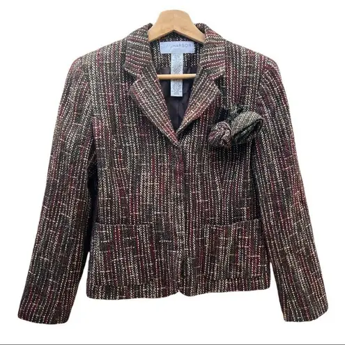 Sag Harbor US 4 Petite Y2K Brown Woven Contrast Stitch Tweed Blazer