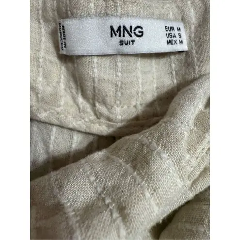 MNG Suit Women’s Light Tan Striped Wide Leg Overlap Wrap Pants Sz S Linen Blend