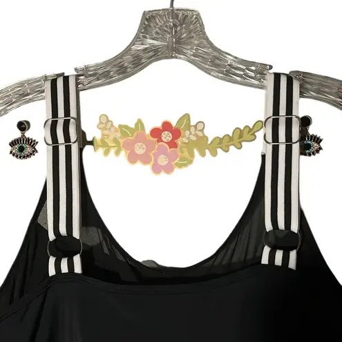 MINXUEER BLACK SHEER UPPER PLUS SIZE 22W PADDED ADJUSTABLE STRAP TANKINI TOP