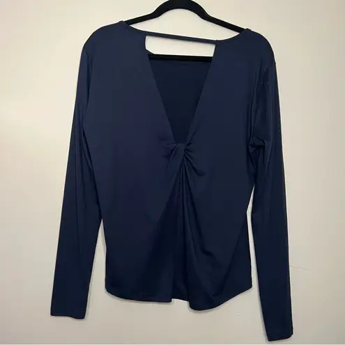 Freely Long Sleeve Workout Top Navy Blue M Open Back Thumb Holes Size M