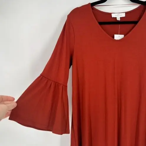 NWT New Directions Womens Julianna Bell Sleeve Crepe Dress Rustoxide Medium Rust Orange