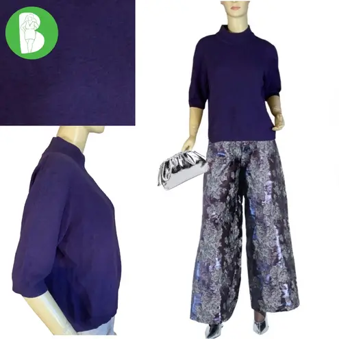 Grace PURPLE CASHMERE KNIT MOCK NECK SHORT SLEEVE PULL OVER SWEATER (XL)