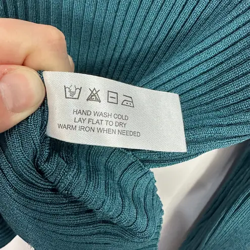 Modern Citizen Top M Teal Green Rib Knit Back Tie Minimalist Quiet Luxury Chic