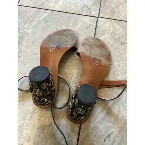 Coach  Tea Rose Embellished Block Heel Ankle Strap Sandals Nude Leather 9.5 - Image 8