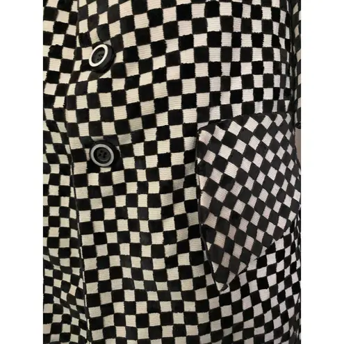 Rik Villa S 4 Jacket Coat Checkerboard Black White Fur Collar Check Plaid Artsy