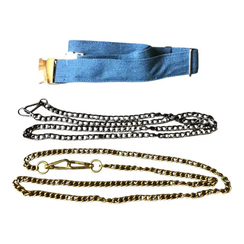 Fashion Statement Womens Crossbody Bag Denim Heart Shape Pewter Gold Chain Strap Blue