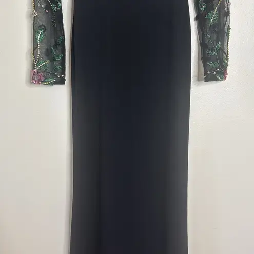 Mac Duggal Max Duggal Black Beaded Illusion High Neck Trumpet Gown size 2 style 67870