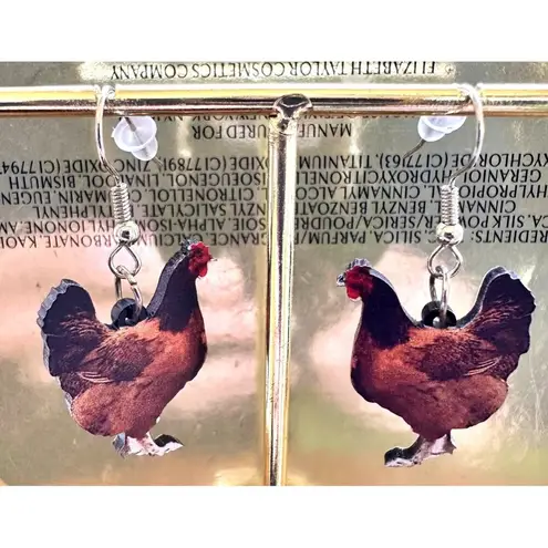 Rooster Earrings Chicken Farm Animal Eggs Pet New Hens Farmer Foul Chick Brown