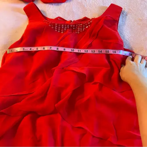 NWOT red sleeveless Mother of the Bride dress size 14 chiffon jacket tiered