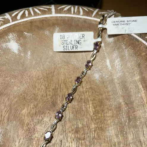 Macy's NWT Dainty Amethyst 18K Gold Over Sterling Silver Bracelet