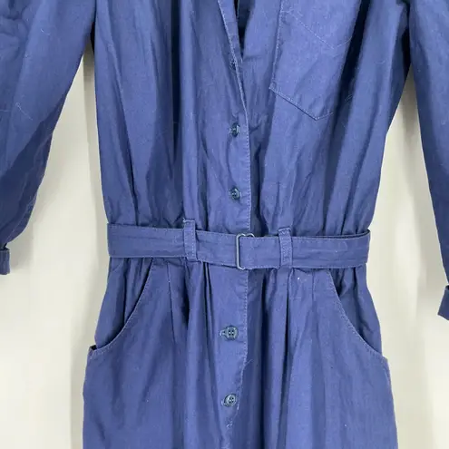 Vintage 70s Foxy Lady Jumpsuit Navy Blue Belted Size 7/8 Rosie the Riveter