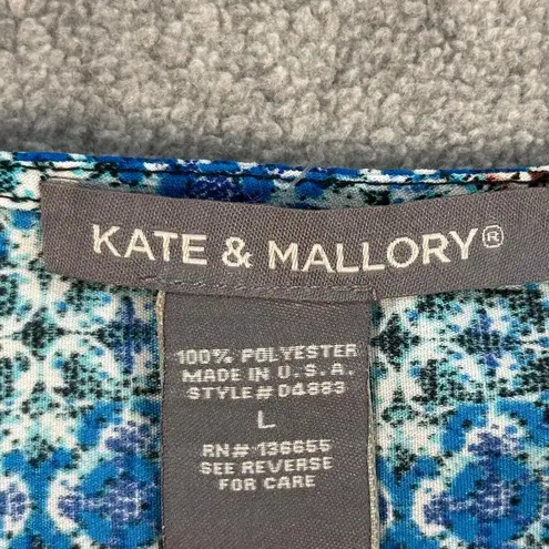 Kate & Mallory Caftan Shift Dress Coverup Women's Large 3/4 Sleeve Tassel Blue