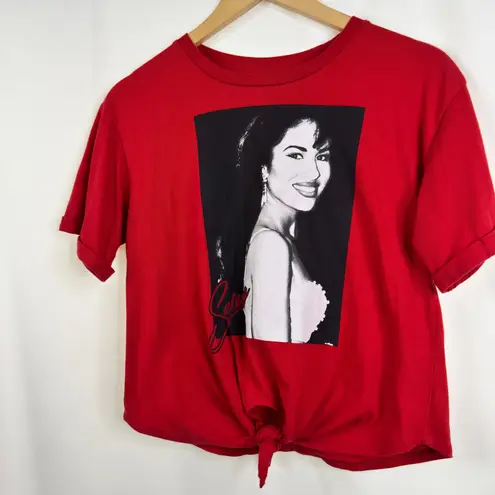 Selena Gomez Selena Quintanilla Graphic Crop Top Red Tie Front T Shirt Women's Medium