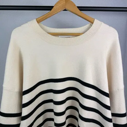 FOR THE REPUBLIC Cream and Black Striped Crew Neck Sweater Size XXL