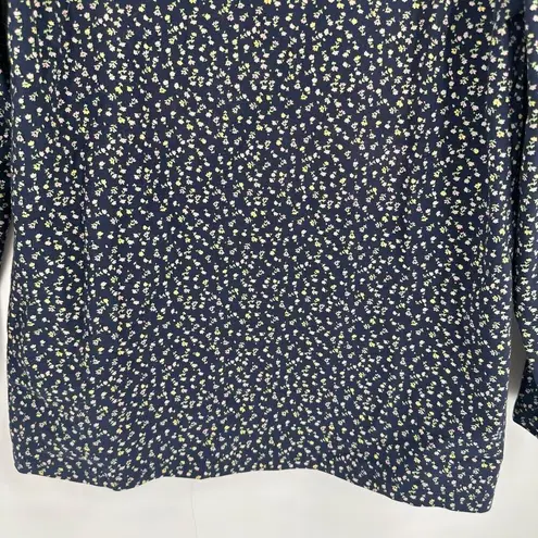 J. Crew Women's Ditsy Floral Square Neck 3/4 Sleeve Top Navy Blue Size Medium
