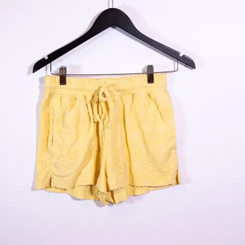 L*Space Fronds Forever Cotton Blend Terrycloth Pull On Mini Shorts Yellow Small
