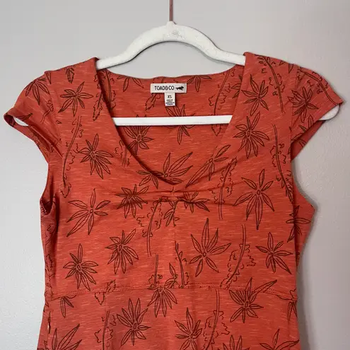 Toad & Co Rosemarie Organic Cotton A-Line Empire Waist Dress Orange Floral