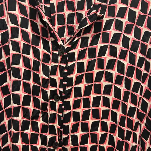 Masai Womens Oversize Tunic Top Pink Black Geometric Button Down 3/4 Sleeve L Black Size L
