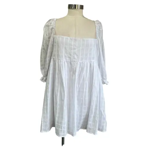 Pink Lily White Cotton Babydoll Dress Puff Sleeves Square Neck Flowy Sz Large - Image 2