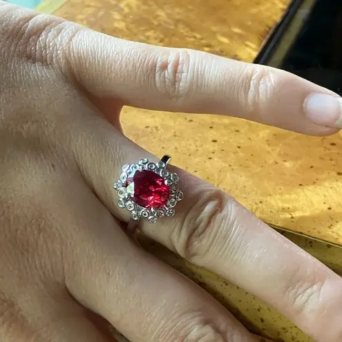 Lab Created Red Sapphire Sterling Silver Cocktail Ring Size 6