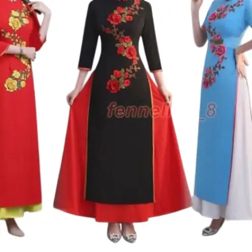 Vintage Ao Dai Yellow Hand Painted Floral Long Sleeve sheer Dress