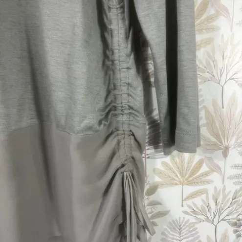 St. John Women's Gray Tunic Top M 3/4 Sleeve Silk Hem Ruched Side Asymmetrical