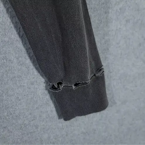 Joah Brown Distressed Cropped Shirt One Size Gray Long Sleeve!