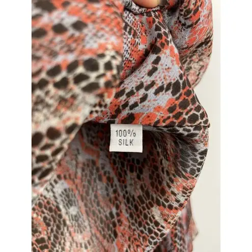 Sigal A. Multicolor Snake Print Sheer Crossover Long‎ Sleeve 100% Silk Blouse XS Gray