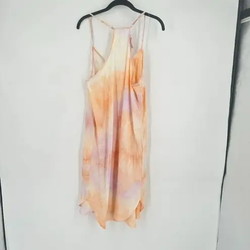 Boutique NWT  Peach & Purple Tie Dye Slip Dress Medium Lacey Satin Slinky Midi