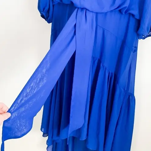 Taylor Royal Blue Azure Chiffon V neck High Low Midi Dress Medium