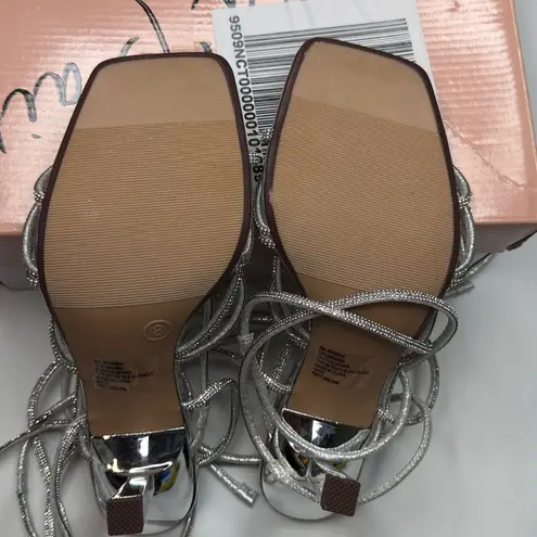 Wild Pair Eross Lace-Up High Heel Dress Sandals- Silver Bling- Size 8
