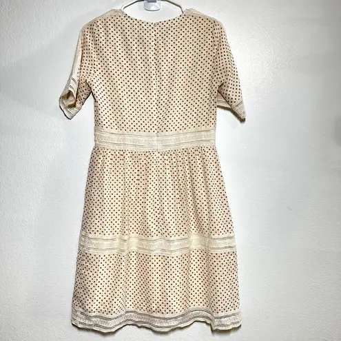 Roolee Dress Polka Dot Lace Trim Cottage Style Short Sleeve Back Zip White Small