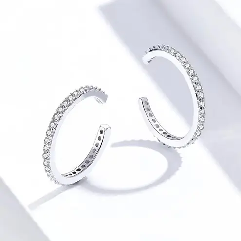 Sterling Silver 925 Sparkling Simple Ear Cuff Earrings