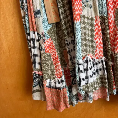 Nostalgia XL Maxi Dress Patchwork Sleeveless Embroidered V Neck Casual Tan