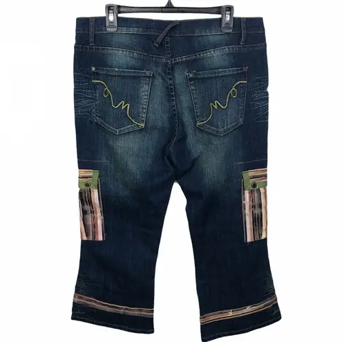 Alberto Makali NEW Dark Wash Cropped Jeans Striped Cargo Pockets & Trim Sz 14