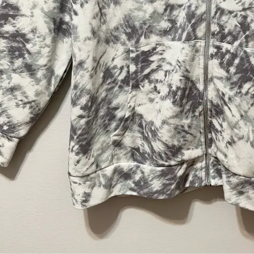 H by Halston Tie Dye Full Zip Up Hoodie Sweatshirt Gray White Mint Green L