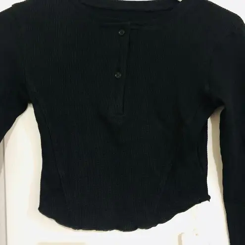 Commense Women's Henley Top Knit Slim Fit Stretch Long Sleeve Black Size XS NWT
