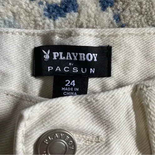 PacSun  Playboy Shorts cream Denim 90s Nature Girl boyfriend Button Fly Jeans 24