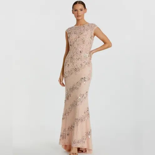 Mac Duggal 5500 Womens Embellished Bateau Neck Cap Sleeve Gown Dress