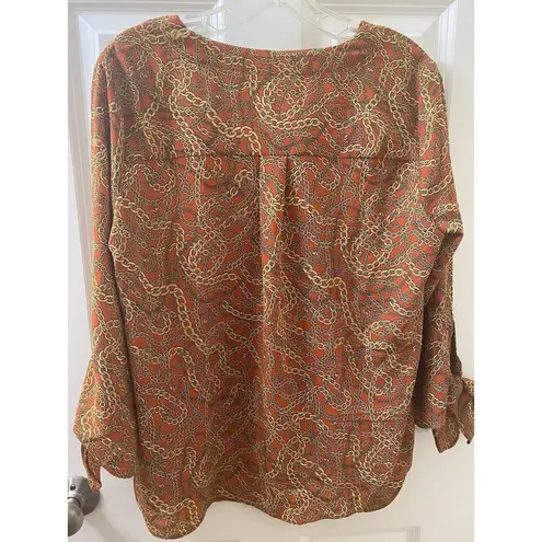 MICHAEL MICHAEL KORS Womens Orange Unlined Chain Tie Logo V Neck Top M Size M