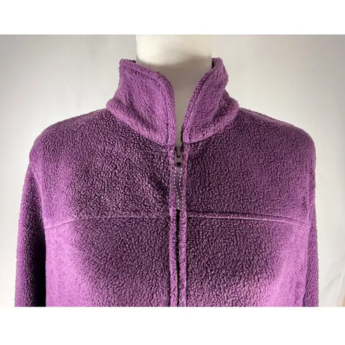 LL Bean Womens Purple Fleece Full Zip Long Robe Lounger Size L Cozy Minimalist Size L