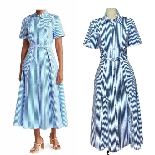 Nicholas Tiana Cotton Shirt Dress In Bengal Stripe Olympic Blue Size US 0