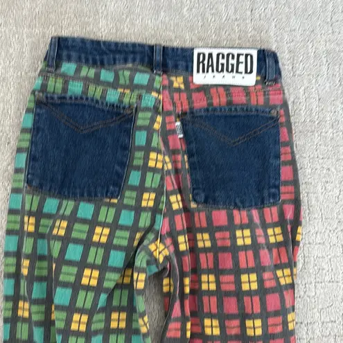The Ragged Priest x Free People plaid jeans red yellow blue green color block mom