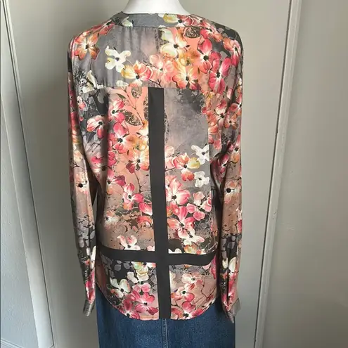 Tolani Collection of India Charming Floral Long Roll Up Sleeve Button Up Blouse Pink