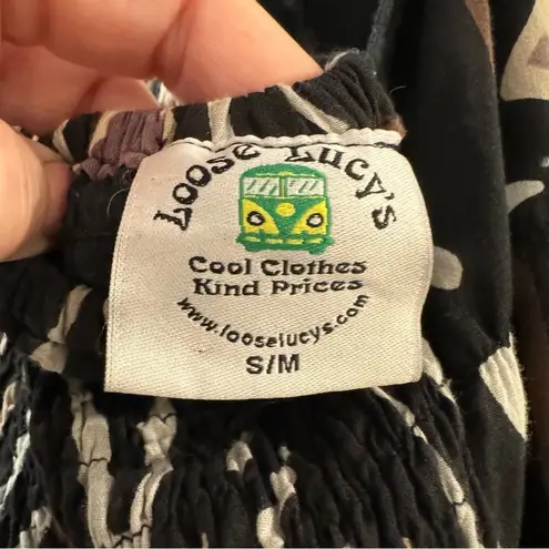 Loose Lucy’s 100% Cotton High Low Full Skirt Backless Dress in Geometric Pattern Black Size M