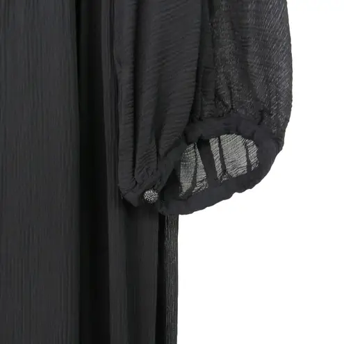 Massimo Dutti Black Long Sleeve Bishop Sleeve Maxi Dress with Neck Tie Medium