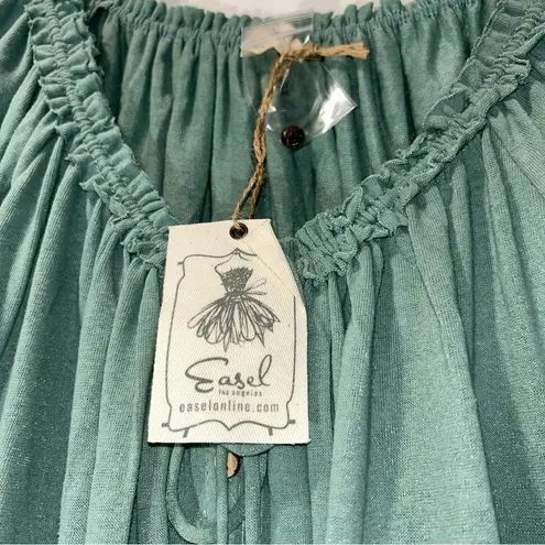 easel  Cotton Slub Button-Down Top with Double Ruffle Front Small