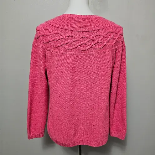 Talbots  Pink Confetti Cable Yoke Crewneck Sweater Size LP